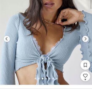 Urban Outfitters UO Daisy Ribbed Wrap Tie Front Top in Slate Small